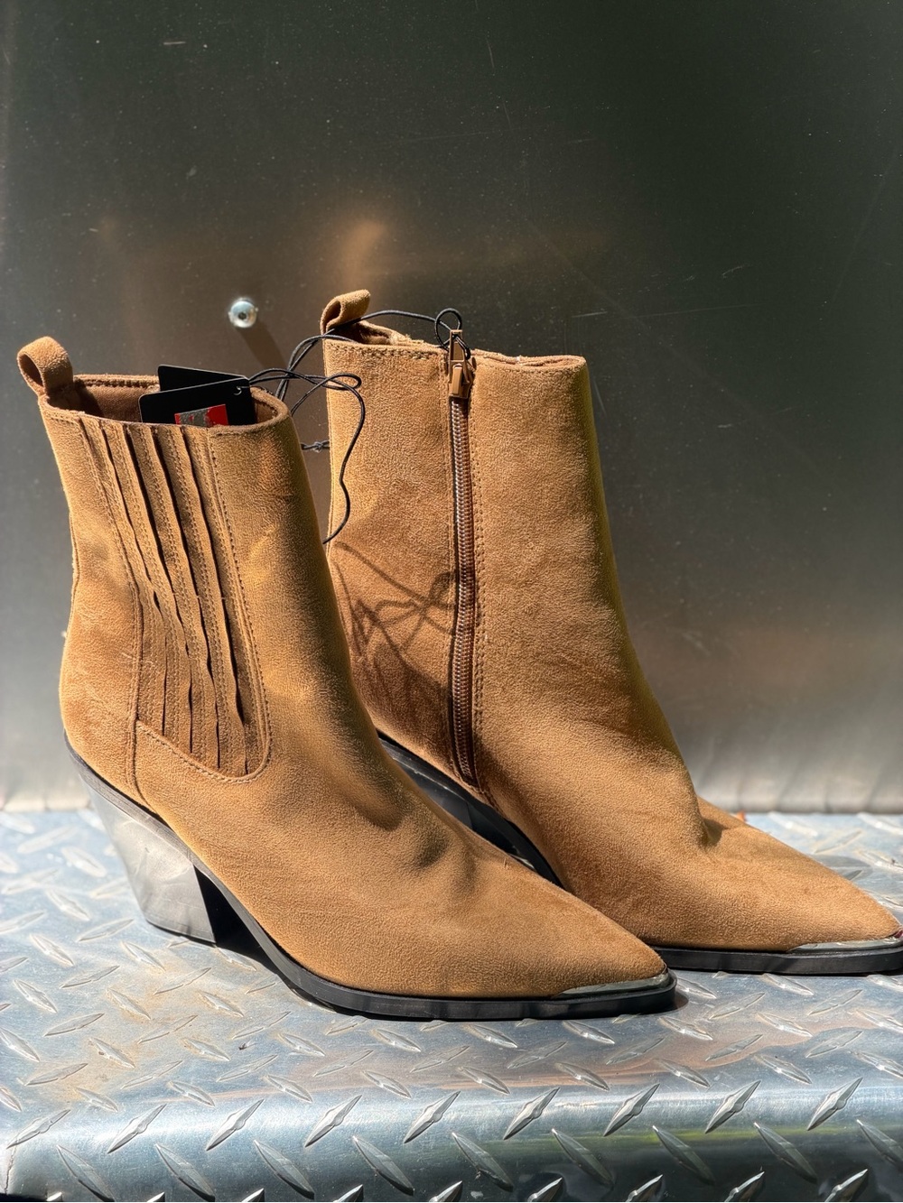 Forever 21 Cognac Suede Pointed Chelsea Ankle Boots
